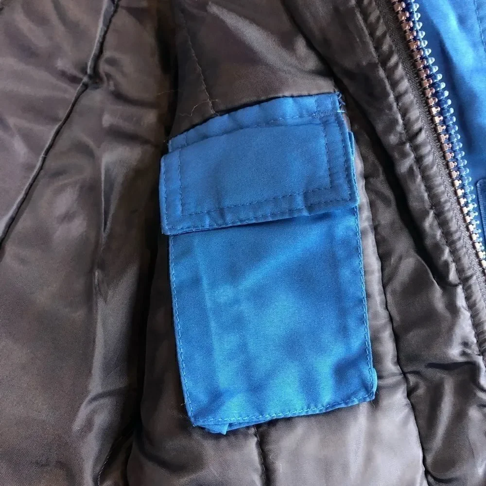 Blue winter coat size 12 months with removable hood